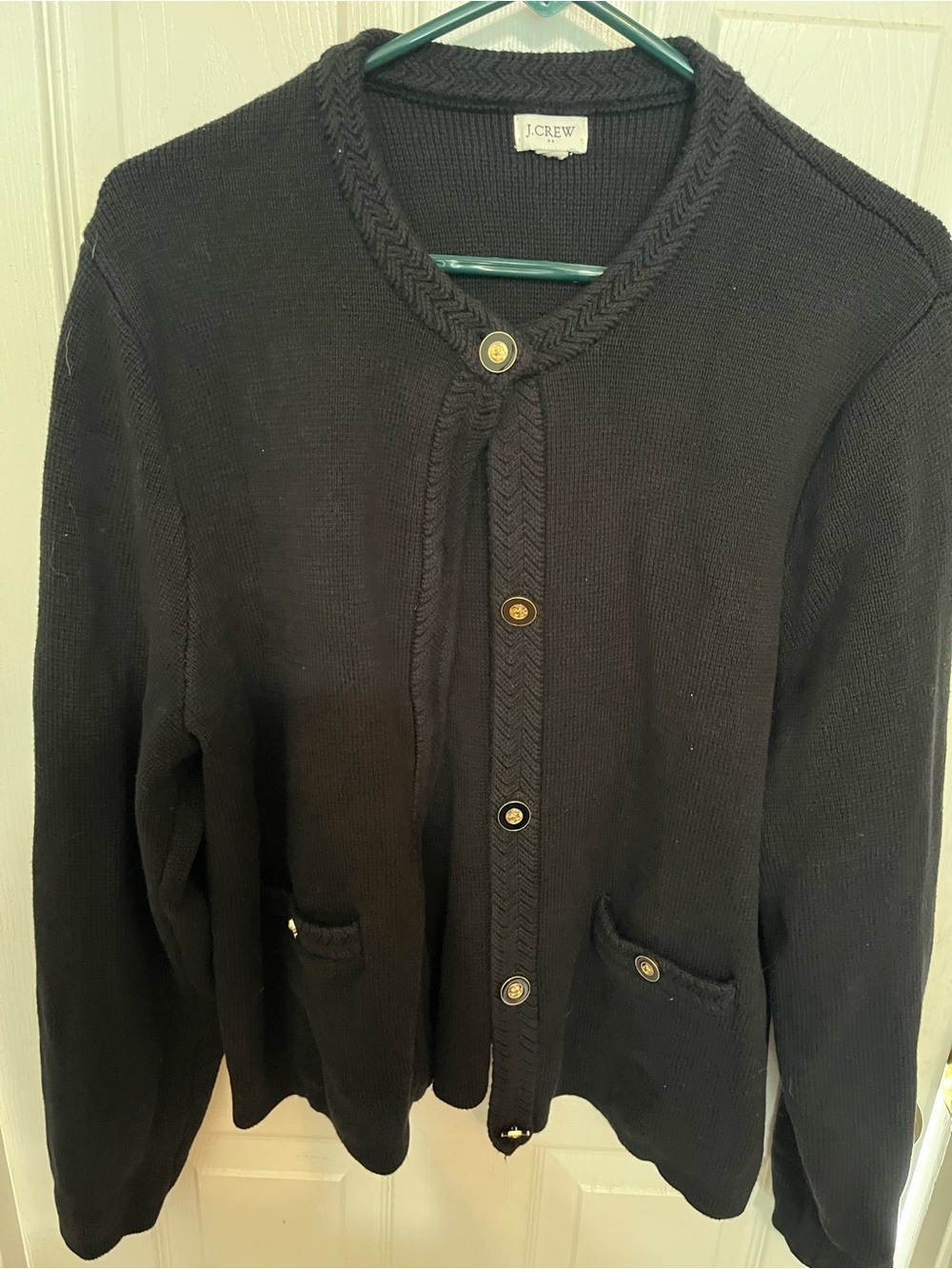 J. Crew Black Knit Lady Cardigan with Braided Trim